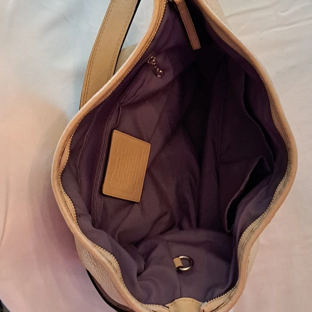 Coach Sarah Pebbled Leather Hobo in Yellow/Taupe - Picture 2 of 9